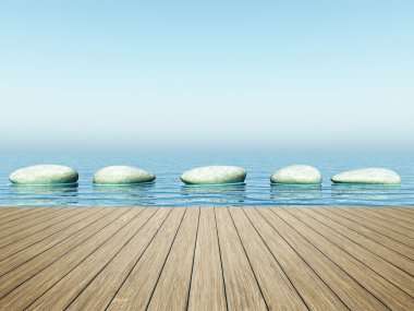 Adım taşlar mavi denizi