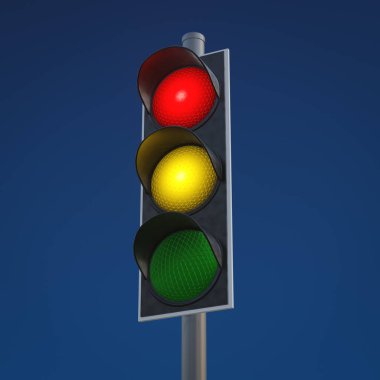 Tipik trafik ışıkları kırmızı ve sarı gösteriyor. 3B illüstrasyon