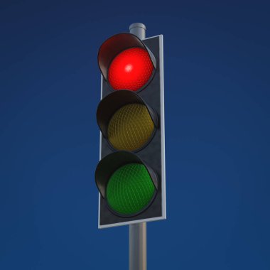 Tipik trafik ışığı kırmızı gösteriyor. 3B illüstrasyon