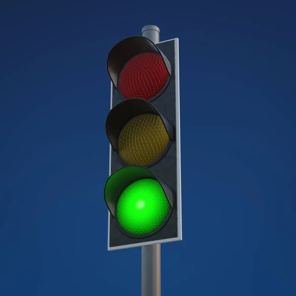 典型的な交通信号は緑を示す 3Dイラスト — ストック写真