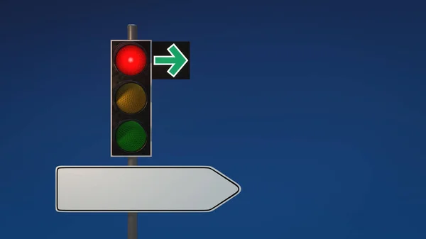 交通信号はテキスト用の矢印とスペースで赤が表示されます 3Dイラスト — ストック写真
