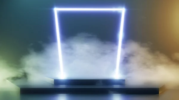 Portal Waktu Cahaya Neon Dengan Asap Ilustrasi — Stok Foto