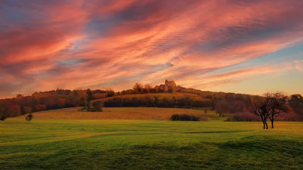 Image Ruin Top Hill Autumn Sunset — Stock Photo, Image