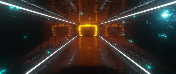 一个装有霓虹灯的Sifi隧道 3D插图 — 图库照片