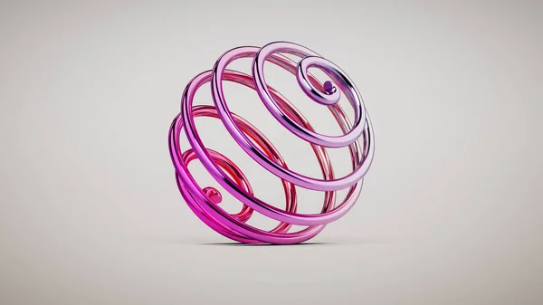 一个闪亮的铬螺旋球体 3D说明 — 图库照片