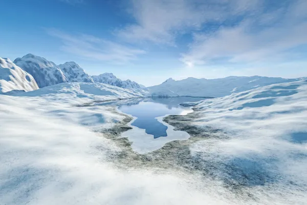 美丽的冬季雪景 3D插图 — 图库照片