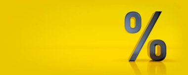 Sarı arka planda siyah yüzde işareti var. 3B illüstrasyon