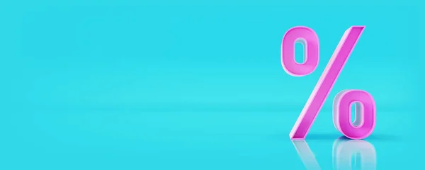 pink percentage sign on turquoise background. 3D illustration