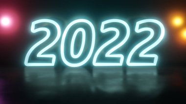 tipik bir neon ışığı 2022 işaret 3D illüstrasyon
