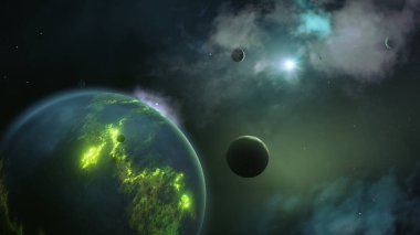 Güzel bir uzay nebulası gezegeni arka planı. 3B illüstrasyon