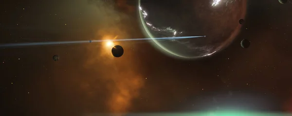 美丽的太空星云行星背景 3D插图 — 图库照片