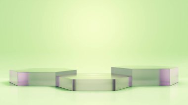 Bulanık cam elementlerle arkaplanı göster. 3B illüstrasyon