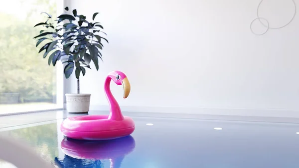 Indoor Pool Pink Flamingo Illustration — Foto Stock