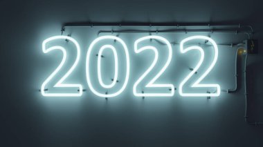 A neon lights sign New Year 2022, 3D illustration