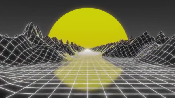 80S Computer Graphic Wireframe Landscape Background — Stock Video