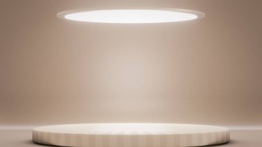 Üst ışık ile yuvarlak ekran arkaplanı. 3B illüstrasyon