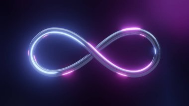 Bir neon sonsuzluk metaevren sembolü. 3B illüstrasyon