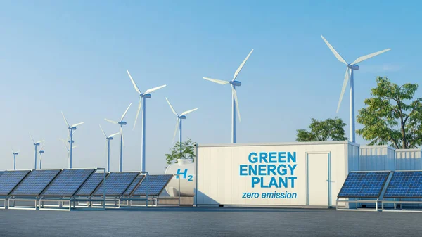 Planta Energia Verde Com Energia Solar Eólica Ilustração — Fotografia de Stock