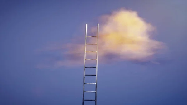 はしごを空の雲に到達する 3Dイラスト — ストック写真