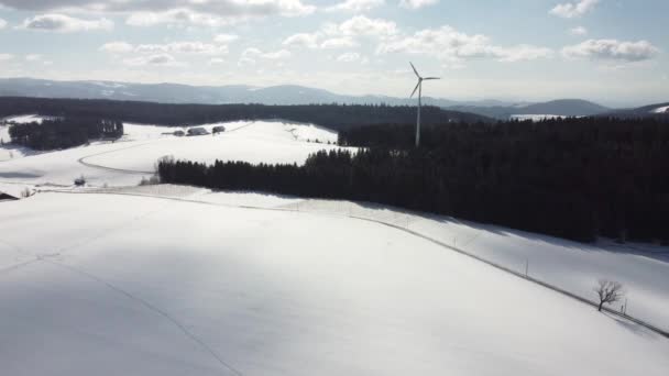 Αεροφωτογραφία Του Μαύρου Δάσους Αιολική Ενέργεια Χιονισμένο Χειμώνα — Αρχείο Βίντεο