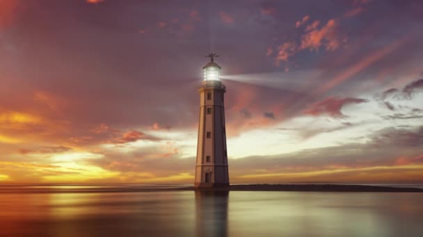 Lighthouse Sunset Endless Rotating Light Rays — Stock Video