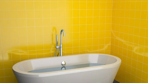 Une Baignoire Moderne Avec Des Carreaux Jaunes Illustration — Photo