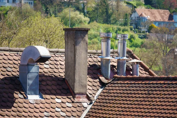 Image Roof Different Chimneys — Stock Photo, Image
