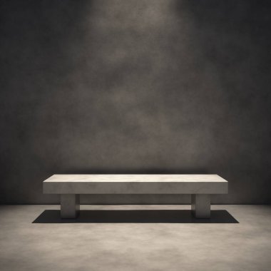 Kapalı beton tezgah ve yukarıdan gelen ışık. 3B illüstrasyon