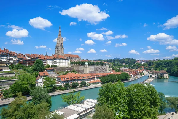 Image Famous Cathedral Bern Swiss Panoramic View River — Zdjęcie stockowe
