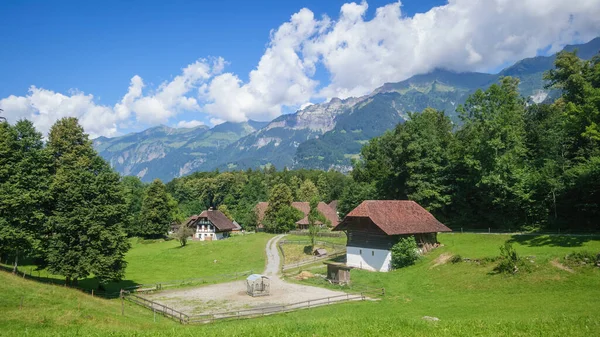 斯威斯阿尔卑斯山上一座田园诗般的农舍的形象 — 图库照片