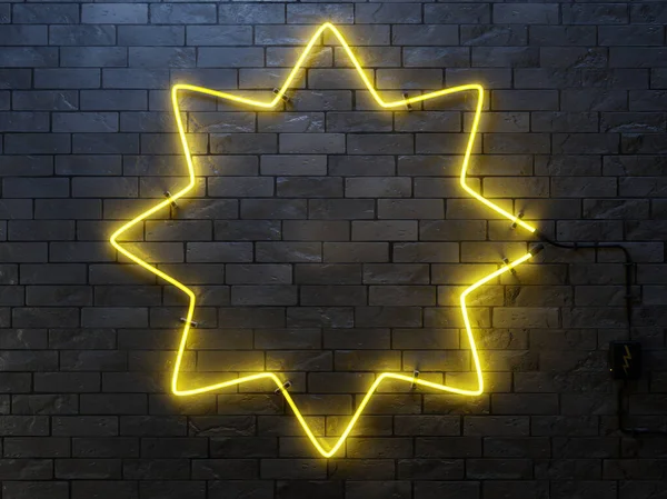 Stylish Modern Yellow Neon Light Frame Star Illustration — Stock Fotó