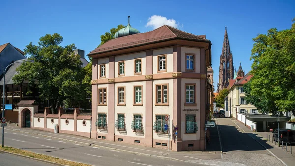 Freiburg Baden Wuerttemberg Germany August 2022 Construction Lodge Cathedral Builders — Stok fotoğraf