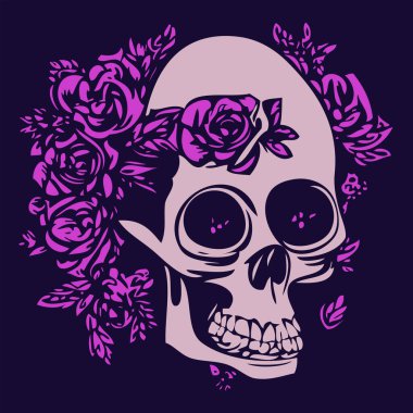 A stylish halloween skull with roses vector illustration