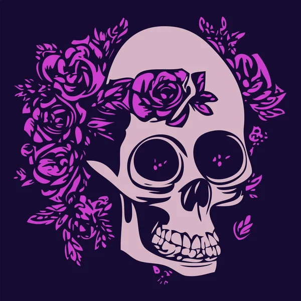 Stylish Halloween Skull Roses Vector Illustration —  Vetores de Stock