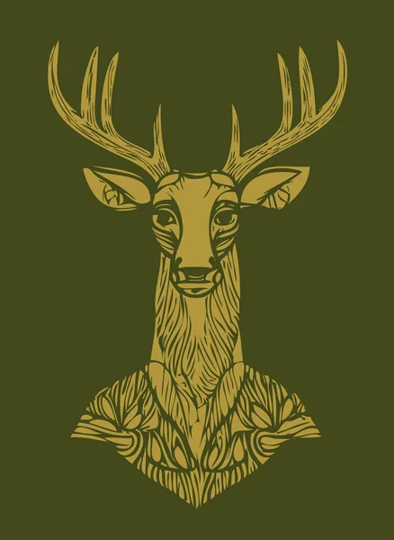 Illustration Wild Deer Portrait Vector — ストックベクタ