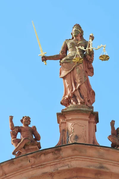 An image of the Lady Justice at Town Hall Offenburg Germany