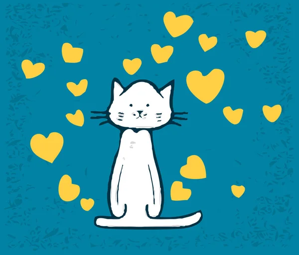 Una Ilustración Dulce Gatito Blanco Con Corazones — Vector de stock