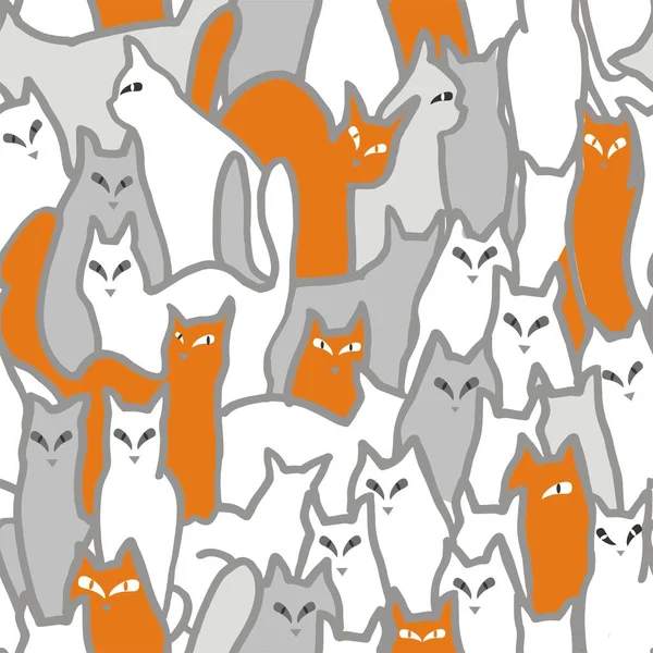 Straßenkatzen Orange Weiß Und Grau Ein Nahtloses Muster Auf Orangefarbenem — Stockvektor