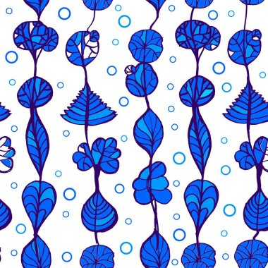 Mavili ve açık mavi bir dizide beyaz arkaplanda pürüzsüz bir desen bırakır.