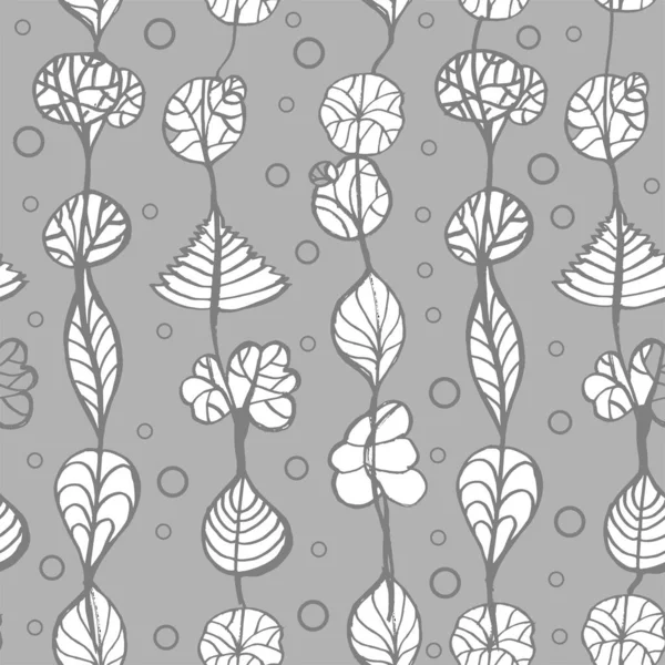 Leaves on a string in gray and white a seamless pattern on a light gray background.