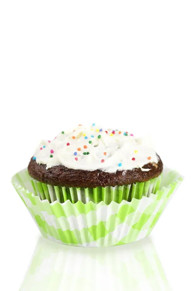 One cupcake with frosting over white — Stock Photo, Image
