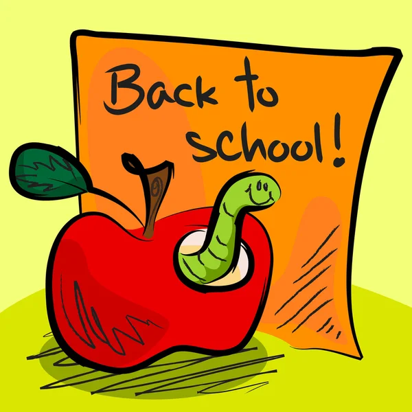 Volver a la escuela gusano en manzana — Vector de stock
