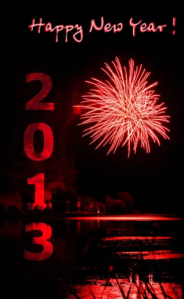 2013 fuegos artificiales rojo tarjeta de año nuevo —  Fotos de Stock