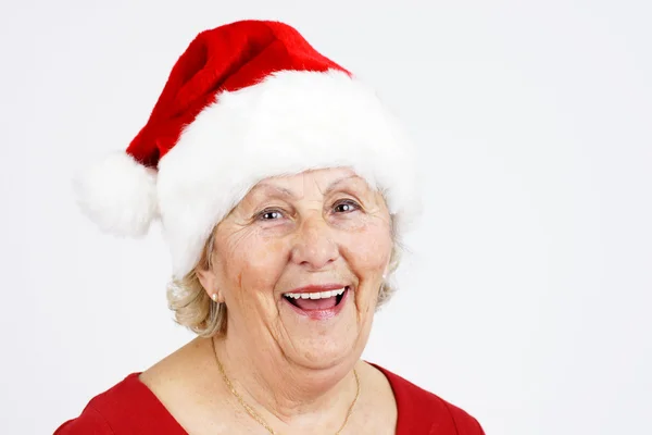 Christmas hat grandma smiling — Stock Photo, Image