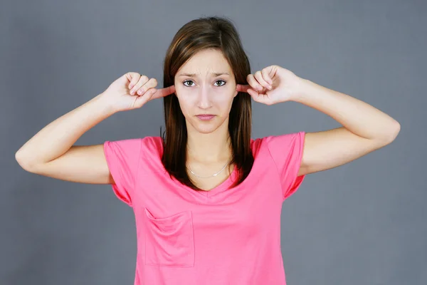 Young woman not wanting to hear — Stock Photo, Image