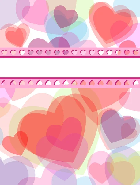 Coeurs transparents multicolores carte d'amour — Image vectorielle
