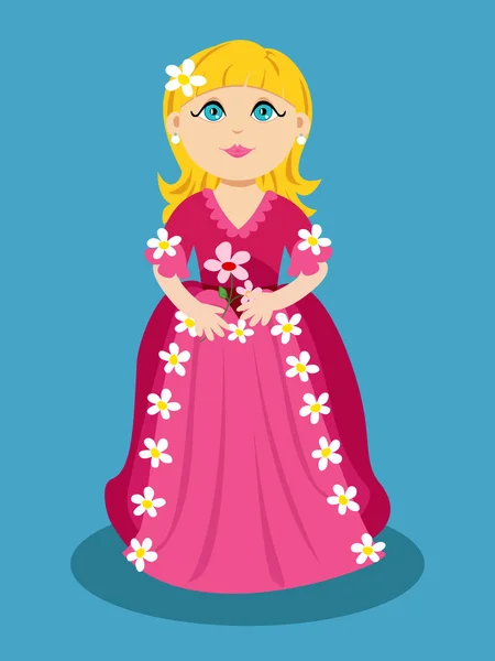 Little cartoon princess with flowers — Stock Vector