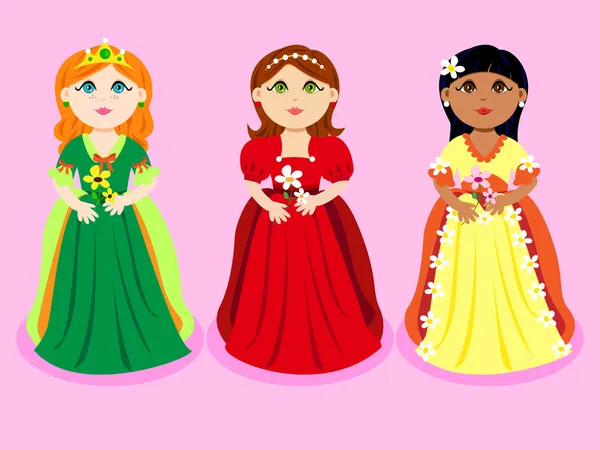 Trio of cartoon princesses — Stock Vector