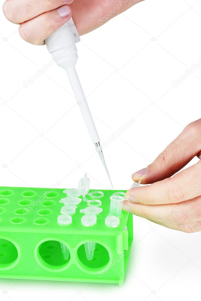 Filling plastic vials with micropipette