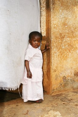 Cute but sad little African girl clipart